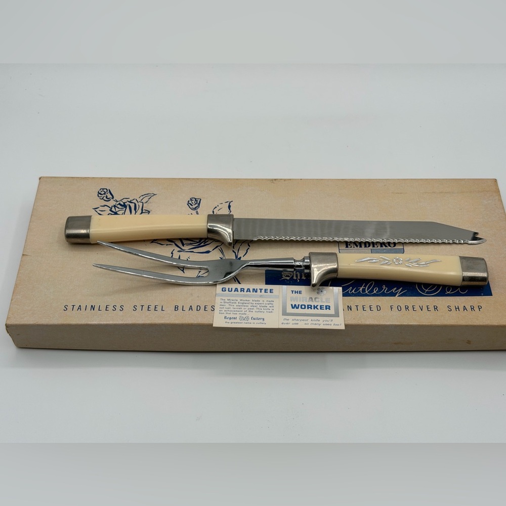 Sheffield 2 Pc Cutlery Set Carving Knife & Meat Fork Floral Stainless Steel - Picture 11 of 16